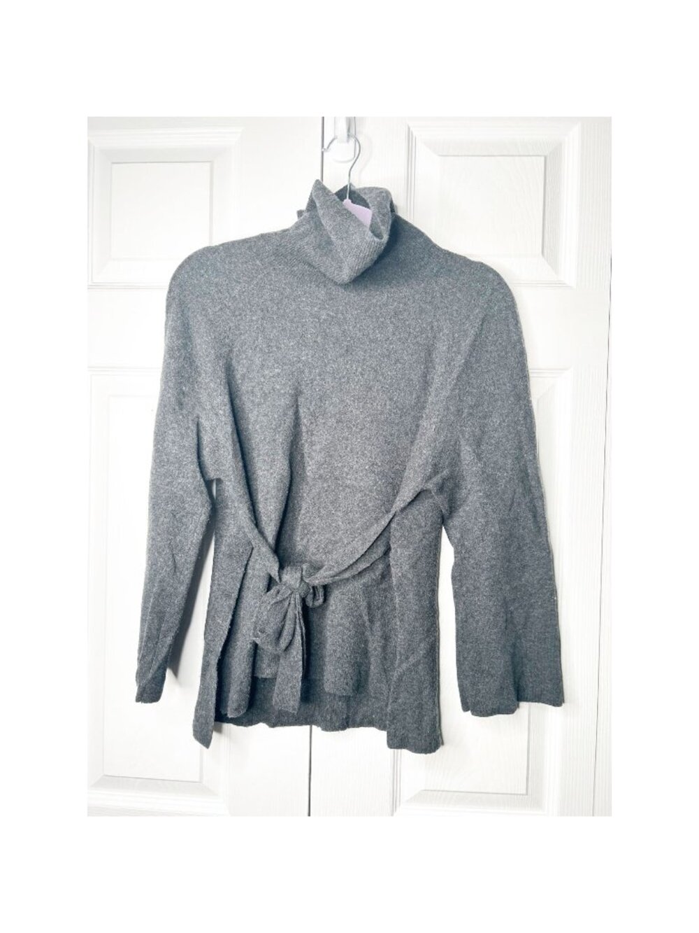 Charli Mandy Grey 100% Merino Wool Side Slit Belted Sweater Women's Small S